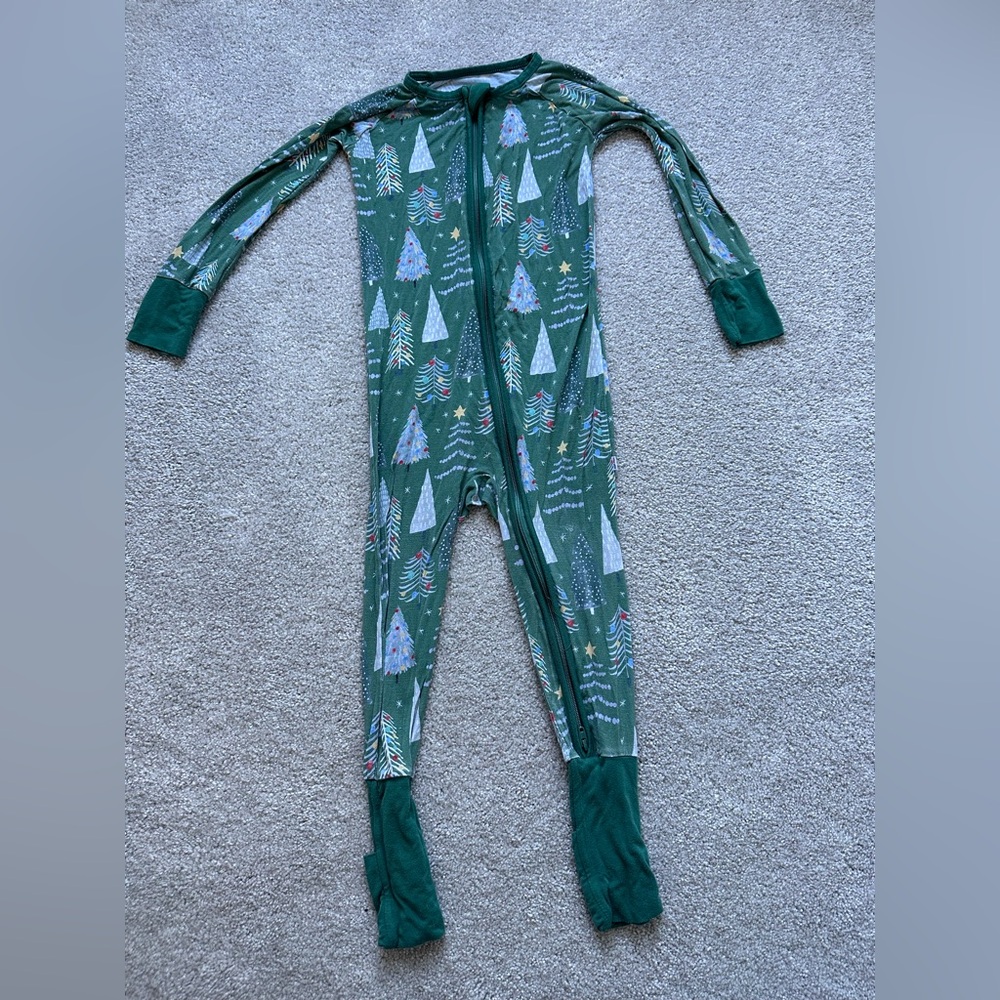 Little Sleepies Green Holiday Tree Print Footless Pajamas